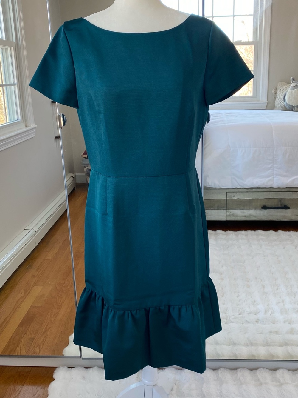 Brooks Brothers Forest Green Short Sleeve Ruffle Hem Dress 8